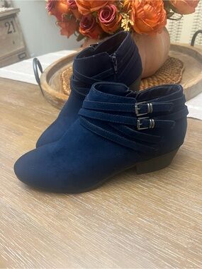 Style & Co. Navy Suede Ankle Booties with Buckle Straps